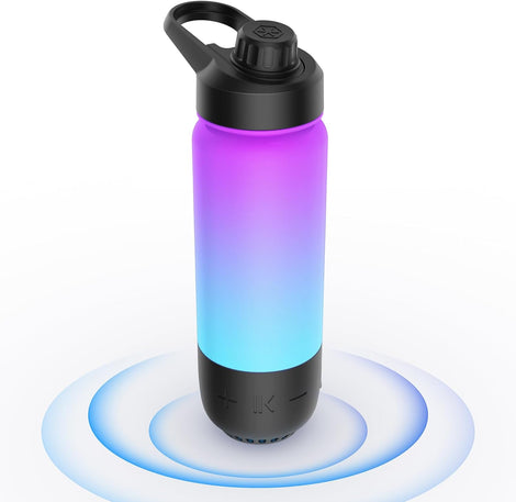 ICEWATER 3-in-1 Smart Water Bottle, Glows to Remind You to Keep Hydrated, Bluetooth Speaker & Dancing Lights, Plastic Water Bottle With Chug Lid, Great Christmas Gift (20 oz, Black)