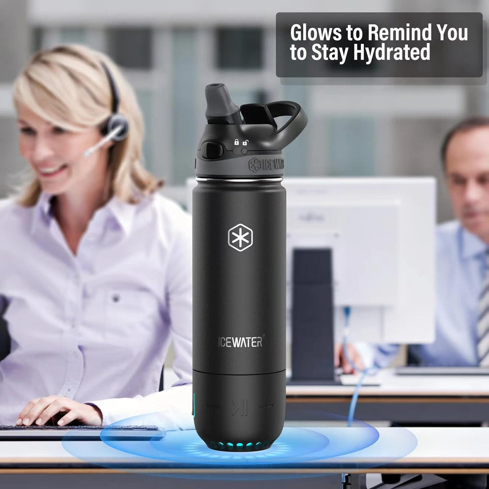ICEWATER 3-in-1 Smart Water Bottle, Glows to Remind You to Keep Hydrated, Bluetooth Speaker & Dancing Lights, Plastic Water Bottle With Chug Lid, Great Christmas Gift (20 oz, Black) ICEWATER 3-in-1 Smart Water Bottle, Glows to Remind You to Keep Hydrated, Bluetooth Speaker & Dancing Lights, Plastic Water Bottle With Chug Lid, Great Christmas Gift (20 oz, Black)