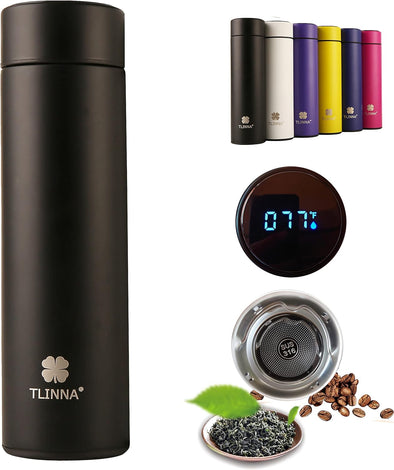 Coffee thermos,Coffee bottle,Tea Infuser Bottle,Smart Sports Water Bottle with LED Temperature Display,Double Wall Vacuum Insulated Water Bottle, Stay Hot for 24 Hrs,Cold for 24 Hrs