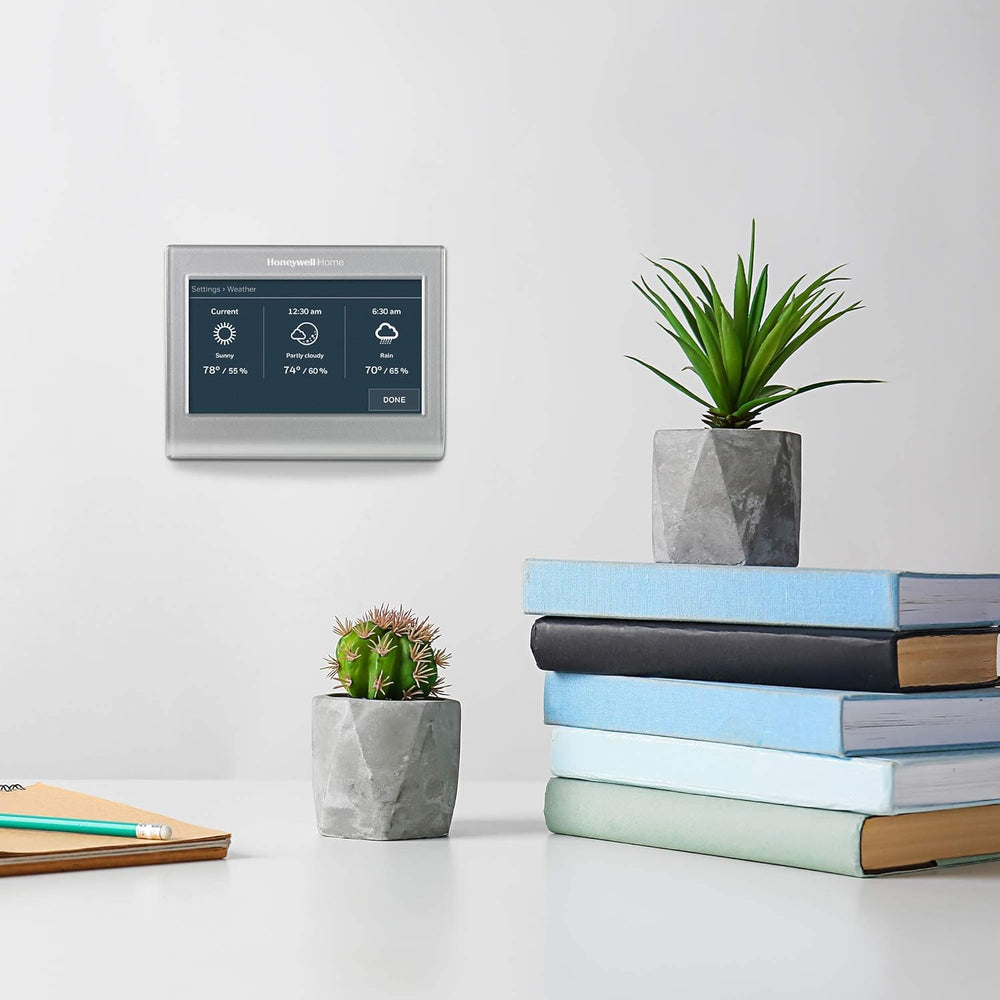 Honeywell Home RTH9585WF Wi-Fi Smart Color Thermostat, 7 Day Programmable, Touch Screen, Energy Star, Alexa Ready, C-Wire Required, Not Compatible with Line Volt Heating Gray Honeywell Home RTH9585WF Wi-Fi Smart Color Thermostat, 7 Day Programmable, Touch Screen, Energy Star, Alexa Ready, C-Wire Required, Not Compatible with Line Volt Heating Gray