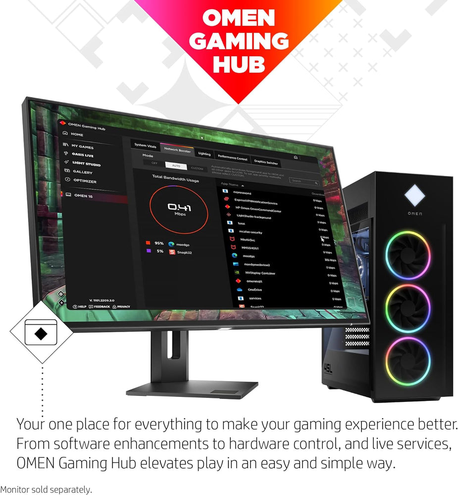HP OMEN 45L Gaming Desktop, AMD Ryzen 9 5900X, 32 GB RAM, 1 TB Solid State Drive, NVIDIA GeForce RTX 3080 Ti Graphics, Windows 11 Home, GT22-0182 (2023) HP OMEN 45L Gaming Desktop, AMD Ryzen 9 5900X, 32 GB RAM, 1 TB Solid State Drive, NVIDIA GeForce RTX 3080 Ti Graphics, Windows 11 Home, GT22-0182 (2023)