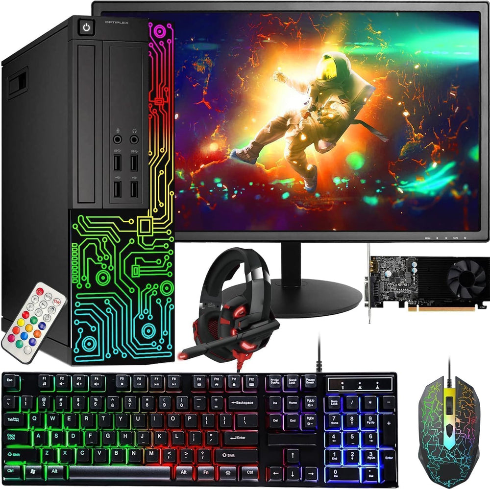 Dell Gaming OptiPlex Desktop RGB Computer PC, Intel Core i7, GeForce GT 1030 2GB GDDR5, 16GB RAM, 512GB SSD, 24 Inch HDMI Monitor, Keyboard Mouse and Headset, WiFi, Windows 10 Pro (Renewed) Dell Gaming OptiPlex Desktop RGB Computer PC, Intel Core i7, GeForce GT 1030 2GB GDDR5, 16GB RAM, 512GB SSD, 24 Inch HDMI Monitor, Keyboard Mouse and Headset, WiFi, Windows 10 Pro (Renewed)