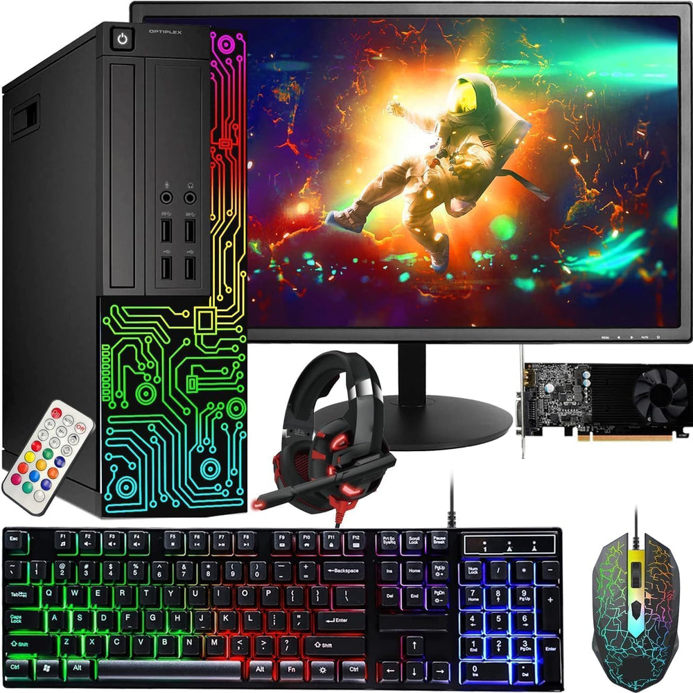 Dell Gaming OptiPlex Desktop RGB Computer PC, Intel Core i7, GeForce GT 1030 2GB GDDR5, 16GB RAM, 512GB SSD, 24 Inch HDMI Monitor, Keyboard Mouse and Headset, WiFi, Windows 10 Pro (Renewed) Dell Gaming OptiPlex Desktop RGB Computer PC, Intel Core i7, GeForce GT 1030 2GB GDDR5, 16GB RAM, 512GB SSD, 24 Inch HDMI Monitor, Keyboard Mouse and Headset, WiFi, Windows 10 Pro (Renewed)