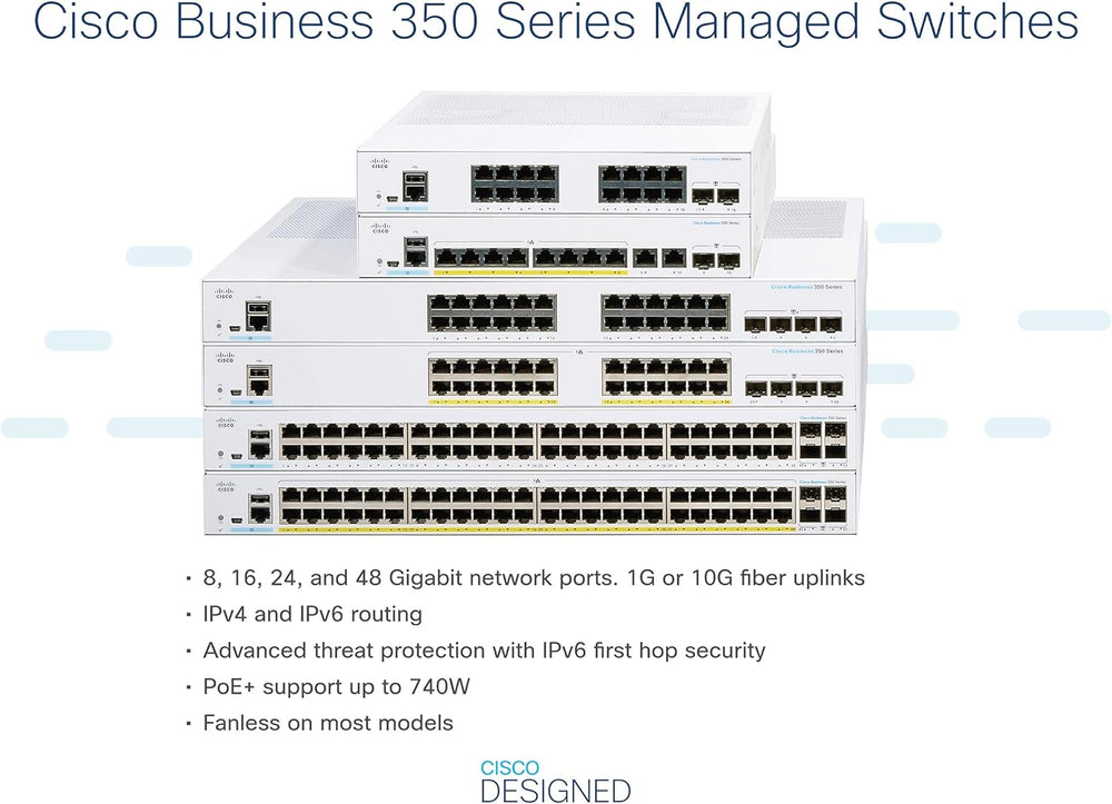 Cisco Business CBS350-8P-E-2G Managed Switch | 8 Port GE | PoE | Ext PS | 2x1G Combo | Limited Lifetime Protection (CBS350-8P-E-2G-NA) Cisco Business CBS350-8P-E-2G Managed Switch | 8 Port GE | PoE | Ext PS | 2x1G Combo | Limited Lifetime Protection (CBS350-8P-E-2G-NA)