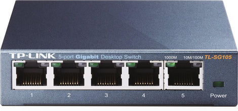 TP-Link TL-SG105, 5 Port Gigabit Unmanaged Ethernet Switch, Network Hub, Ethernet Splitter, Plug & Play, Fanless Metal Design, Shielded Ports, Traffic Optimization,Navy Blue