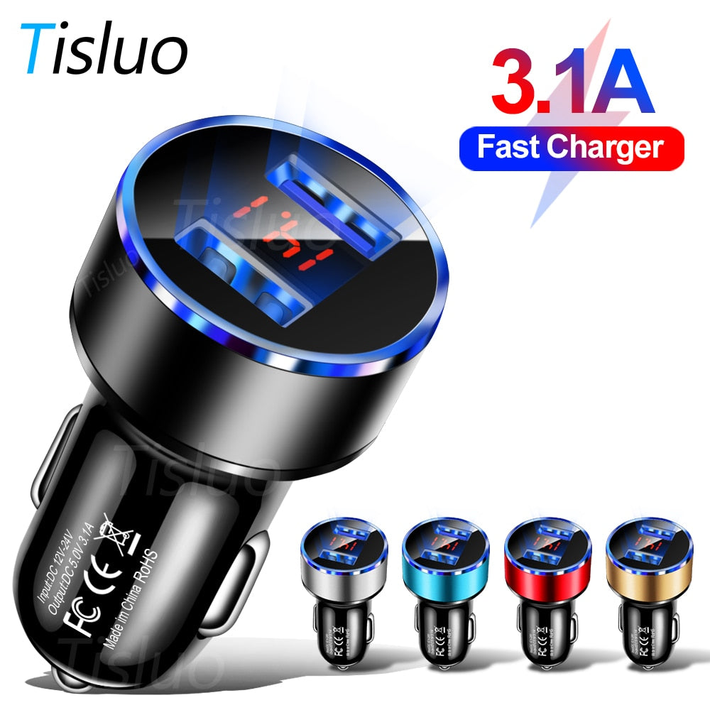 3.1A Dual USB Car Charger With LED Display Universal Mobile Phone Car-Charger for Xiaomi Samsung S8 iPhone 6s 7 8 Plus 11 Tablet 3.1A Dual USB Car Charger With LED Display Universal Mobile Phone Car-Charger for Xiaomi Samsung S8 iPhone 6s 7 8 Plus 11 Tablet