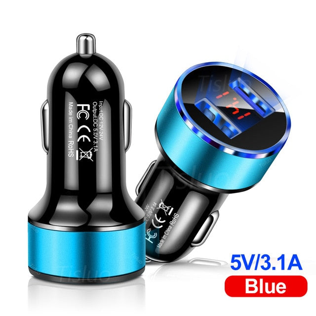 3.1A Dual USB Car Charger With LED Display Universal Mobile Phone Car-Charger for Xiaomi Samsung S8 iPhone 6s 7 8 Plus 11 Tablet 3.1A Dual USB Car Charger With LED Display Universal Mobile Phone Car-Charger for Xiaomi Samsung S8 iPhone 6s 7 8 Plus 11 Tablet