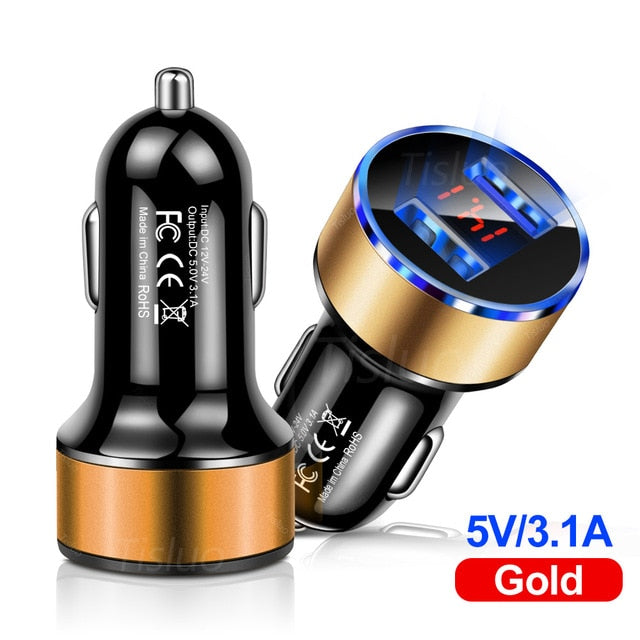 3.1A Dual USB Car Charger With LED Display Universal Mobile Phone Car-Charger for Xiaomi Samsung S8 iPhone 6s 7 8 Plus 11 Tablet 3.1A Dual USB Car Charger With LED Display Universal Mobile Phone Car-Charger for Xiaomi Samsung S8 iPhone 6s 7 8 Plus 11 Tablet