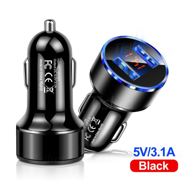 3.1A Dual USB Car Charger With LED Display Universal Mobile Phone Car-Charger for Xiaomi Samsung S8 iPhone 6s 7 8 Plus 11 Tablet 3.1A Dual USB Car Charger With LED Display Universal Mobile Phone Car-Charger for Xiaomi Samsung S8 iPhone 6s 7 8 Plus 11 Tablet