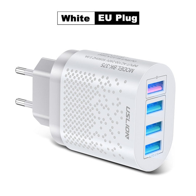 USLION EU/US Plug USB Charger 3A Quik Charge 3.0 Mobile Phone Charger For iPhone 11 Samsung Xiaomi 4 Port 48W Fast Wall Chargers USLION EU/US Plug USB Charger 3A Quik Charge 3.0 Mobile Phone Charger For iPhone 11 Samsung Xiaomi 4 Port 48W Fast Wall Chargers