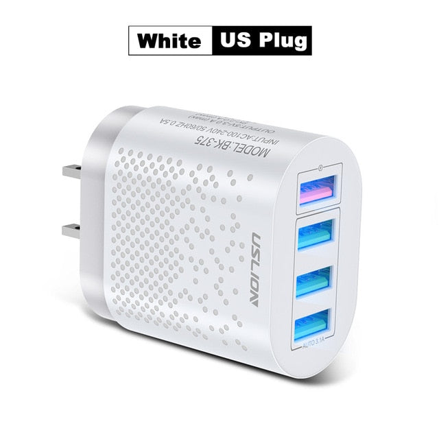 USLION EU/US Plug USB Charger 3A Quik Charge 3.0 Mobile Phone Charger For iPhone 11 Samsung Xiaomi 4 Port 48W Fast Wall Chargers USLION EU/US Plug USB Charger 3A Quik Charge 3.0 Mobile Phone Charger For iPhone 11 Samsung Xiaomi 4 Port 48W Fast Wall Chargers
