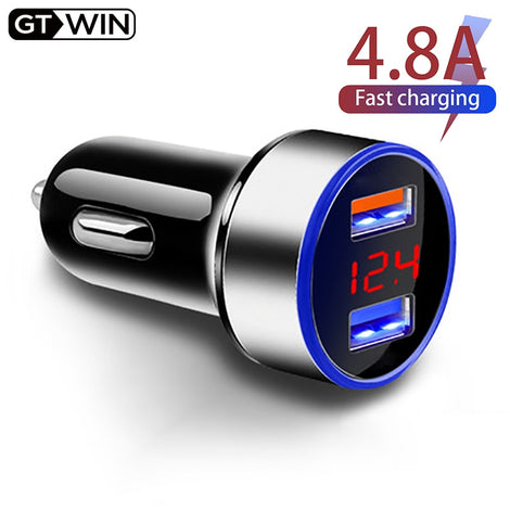 GTWIN 4.8A Car Charger Mobile Phone Fast Charging Adapter in Car with LED Display Quick Charge Dual USB Car Charger Universal