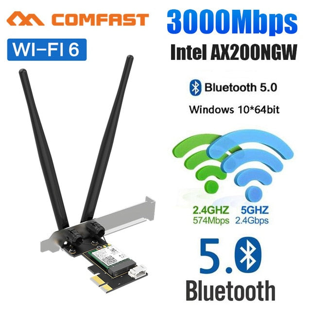 3000Mbps Dual Band Wireless Desktop PCIe For Intel AX200 Pro Card 802.11ax 2.4G/5Ghz Bluetooth 5.1 PCI Express WiFi 6 Adapter 3000Mbps Dual Band Wireless Desktop PCIe For Intel AX200 Pro Card 802.11ax 2.4G/5Ghz Bluetooth 5.1 PCI Express WiFi 6 Adapter