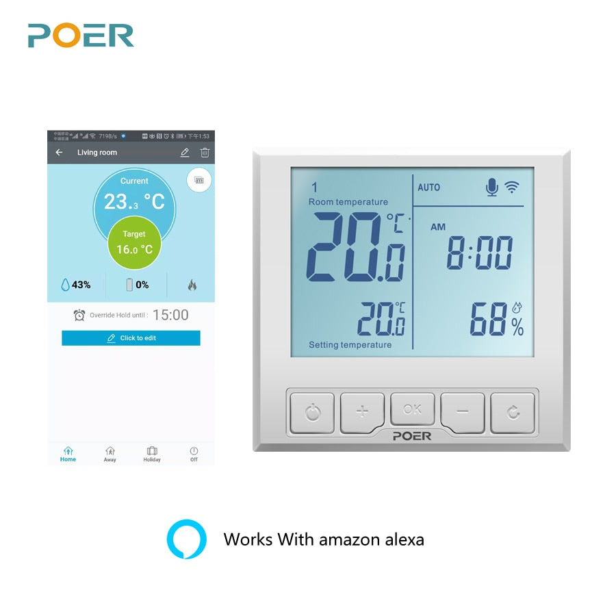 WiFi Smart Thermostat Temperature Controller for gas boiler electric underfloor heating humidity display works with Alexa WiFi Smart Thermostat Temperature Controller for gas boiler electric underfloor heating humidity display works with Alexa