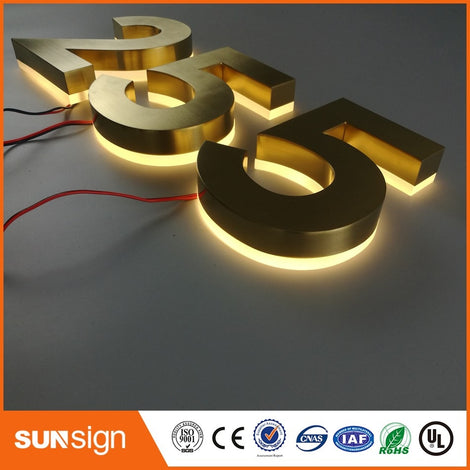 H 15cm Custom gilded hotel digital number doorplate golden stainless steel plated H20cm Gold plating LED house numbers