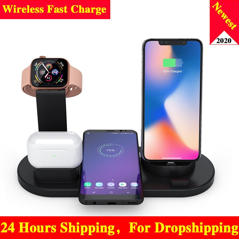 10W Qi Wireless Charger Dock Station 4 in 1 Wireless Charging Wireless Chargers Phone Carregadores Sem Fio Cargador Inalambrico 10W Qi Wireless Charger Dock Station 4 in 1 Wireless Charging Wireless Chargers Phone Carregadores Sem Fio Cargador Inalambrico