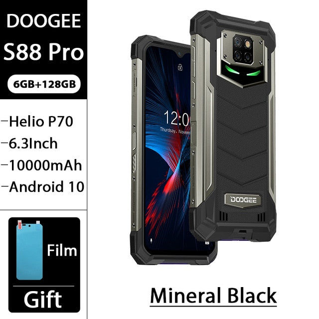 IP68/IP69K DOOGEE S88 Pro Rugged Mobile Phone 10000mAh telephones Helio P70 Octa Core 6GB RAM 128GB ROM smartphone Android 10 OS IP68/IP69K DOOGEE S88 Pro Rugged Mobile Phone 10000mAh telephones Helio P70 Octa Core 6GB RAM 128GB ROM smartphone Android 10 OS