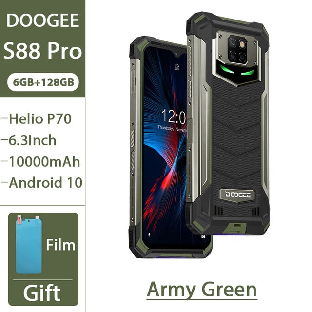 IP68/IP69K DOOGEE S88 Pro Rugged Mobile Phone 10000mAh telephones Helio P70 Octa Core 6GB RAM 128GB ROM smartphone Android 10 OS IP68/IP69K DOOGEE S88 Pro Rugged Mobile Phone 10000mAh telephones Helio P70 Octa Core 6GB RAM 128GB ROM smartphone Android 10 OS