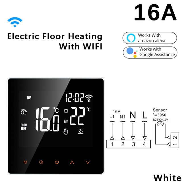 3A/16A WiFi Smart Thermostat LCD Display Touch Screen for Electric Floor Heating Water/Gas Boiler Temperature Remote Controller 3A/16A WiFi Smart Thermostat LCD Display Touch Screen for Electric Floor Heating Water/Gas Boiler Temperature Remote Controller