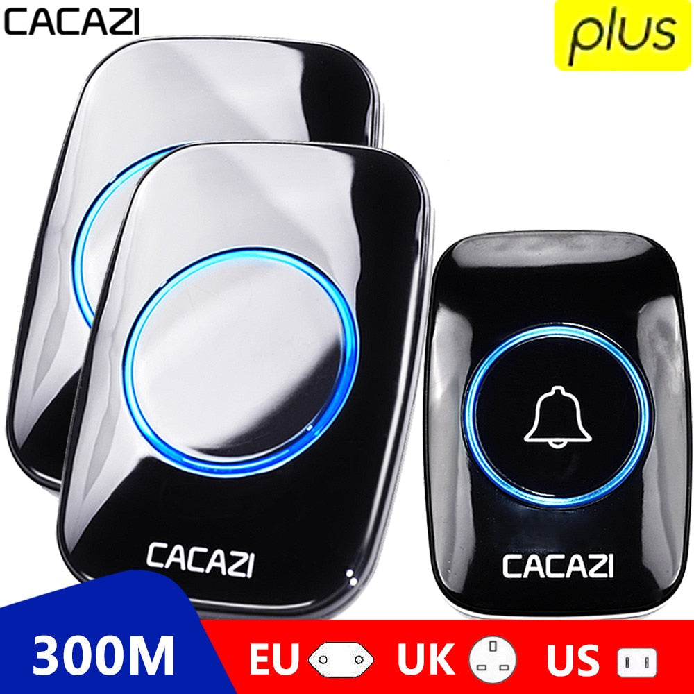 CACAZI 60 Chime 110DB 300M Wireless Doorbell Waterproof Remote EU AU UK US Plug Smart Door Bell Battery 1 Button 1 2 3 Receiver CACAZI 60 Chime 110DB 300M Wireless Doorbell Waterproof Remote EU AU UK US Plug Smart Door Bell Battery 1 Button 1 2 3 Receiver