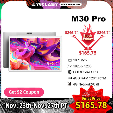 Teclast M30 Pro 10.1 Inch Tablet IPS 1920x1200 4G Call Network 4GB RAM 128GB ROM 8 Core Tablets PC Android 10 Dual Wifi GPS