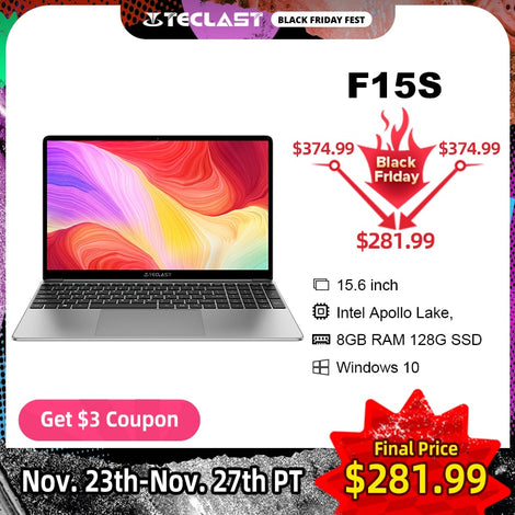Newest Teclast F15S 15.6 Inch Laptop Windows 10 Notebook 1920x1080 Intel Apollo Lake Laptops 8GB RAM 128GB SSD Dual Wifi HDMI