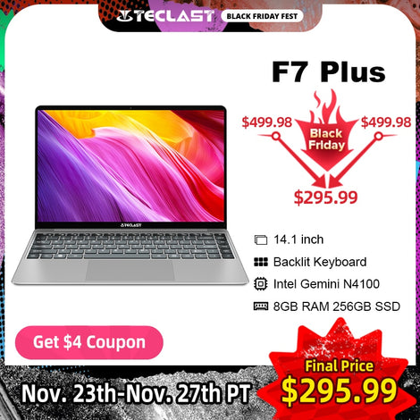 Teclast F7 Plus 14.1" 8GB RAM 256GB SSD Laptop FULL HD 1920 x 1080 Intel Gemini Lake N4100 Windows 10 Backlit Keyboard Notebook