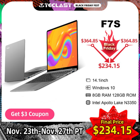 Newest Laptop Teclast F7S 14.1" 1920x1080 IPS Notebook 8GB RAM 128GB ROM Laptops Windows 10 Intel Apollo Lake Dual Wifi Computer