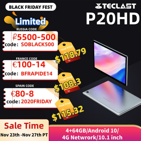 Teclast P20HD 4G Network Phone Call Tablet Android 10 Tablets Octa Core 10.1 inch IPS 1920×1200 4GB RAM 64GB ROM SC9863A GPS