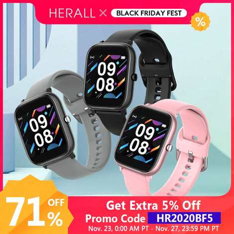 HERALL 2020 New Smart Watch Fitness Bracelet Calories Heart Rate Monitor Waterproof Sport Smartwatch Men Women For Android iOS