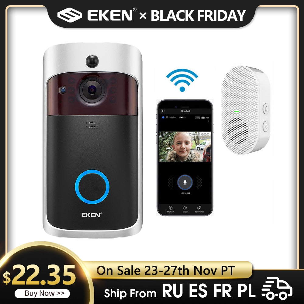 EKEN V5 Smart IP Video Intercom WIFI Video Door Phone Door Bell WIFI Doorbell Camera IR Alarm Wireless Security Camera EKEN V5 Smart IP Video Intercom WIFI Video Door Phone Door Bell WIFI Doorbell Camera IR Alarm Wireless Security Camera