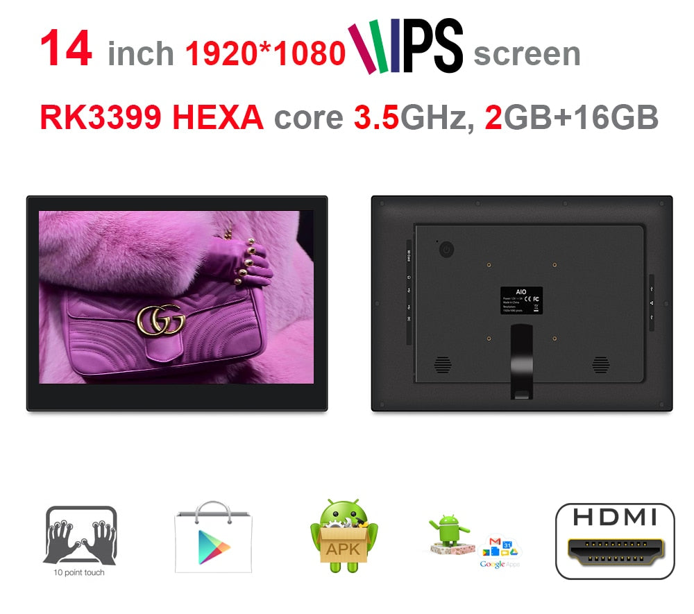 14 inch HEXA Core Android Touch KIOSK / POS screen all in one pc (RK3399, 3.5GHz, 2GB DDR3, 16GB nand,Android7.1,2.4G/5G wifi) 14 inch HEXA Core Android Touch KIOSK / POS screen all in one pc (RK3399, 3.5GHz, 2GB DDR3, 16GB nand,Android7.1,2.4G/5G wifi)