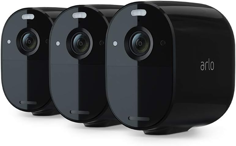 Arlo Essential Spotlight Camera | 3 Pack | Wire-Free, 1080p Video | Color Night Vision, 2-Way Audio, Black (Renewed)