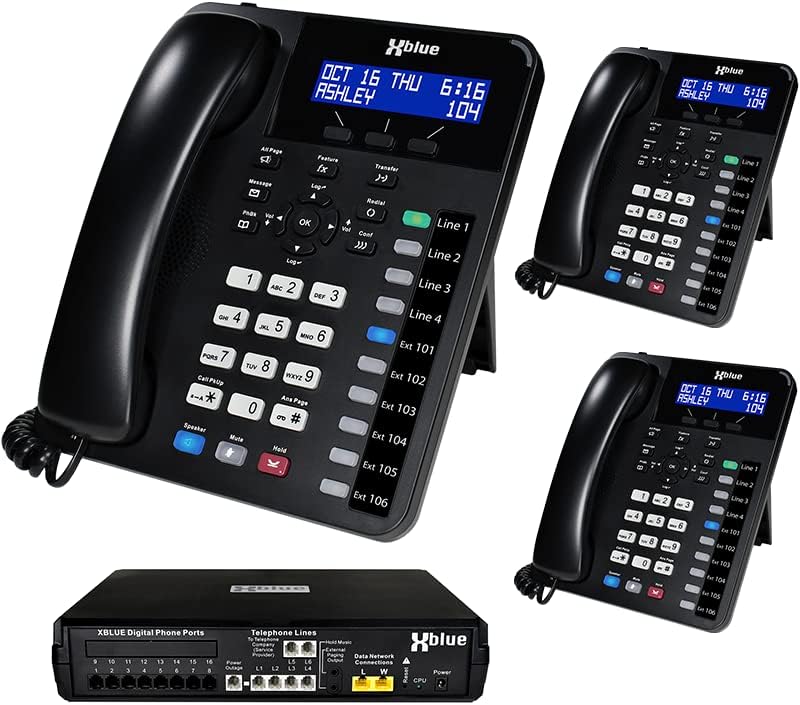 XBLUE X16 Plus Small Business Phone System Bundle with (3) XD10 Digital Phones - Capacity is (6) Outside Line & (16) Digital Phones - Includes Auto Attendant, Voicemail, Caller ID, Paging & Intercom