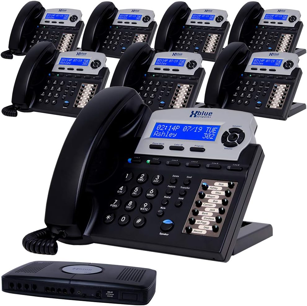 XBLUE X16 Plus Small Business Phone System Bundle with (3) XD10 Digital Phones - Capacity is (6) Outside Line & (16) Digital Phones - Includes Auto Attendant, Voicemail, Caller ID, Paging & Intercom