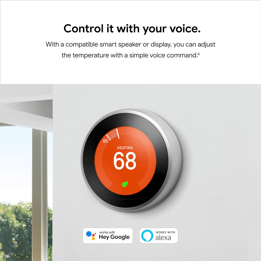 Google Nest Learning Thermostat - Programmable Smart Thermostat for Home - 3rd Generation- Works with Alexa - White