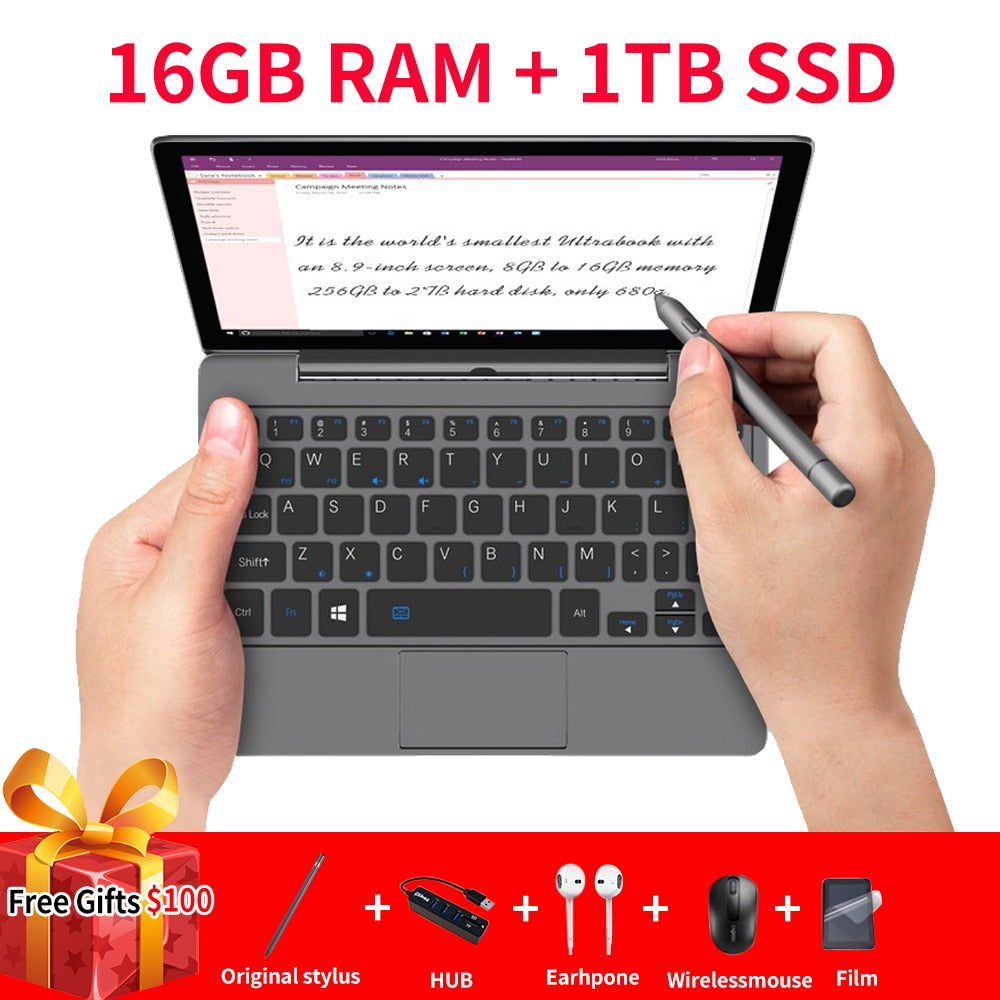 GPD P2 Max Portable Ultrabook mini pc notebook laptop 8.9inch Intel m3-8100Y Touch Screen WIN10 16GB RAM 1TB ROM WIN10 systerm
