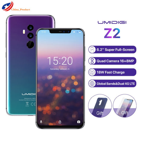 UMIDIGI Z2 Global Version Helio P23 6GB RAM 64GB ROM 6.2" FHD+ Full Screen Quad Camera Android 8.1 3850mah Face ID 4G Smartphone