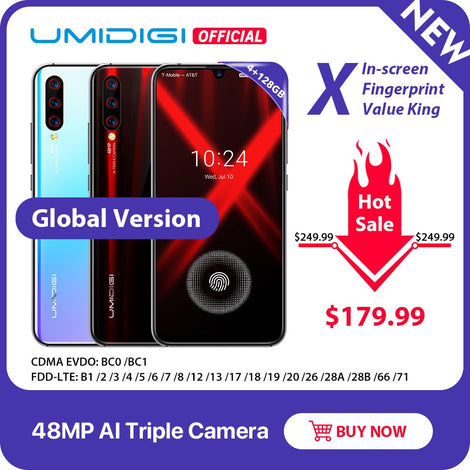 Global Version UMIDIGI X In-screen Fingerprint 6.35" AMOLED 48MP Triple Rear Camera 128GB NFC Helio P60 4150mAh Cellphone