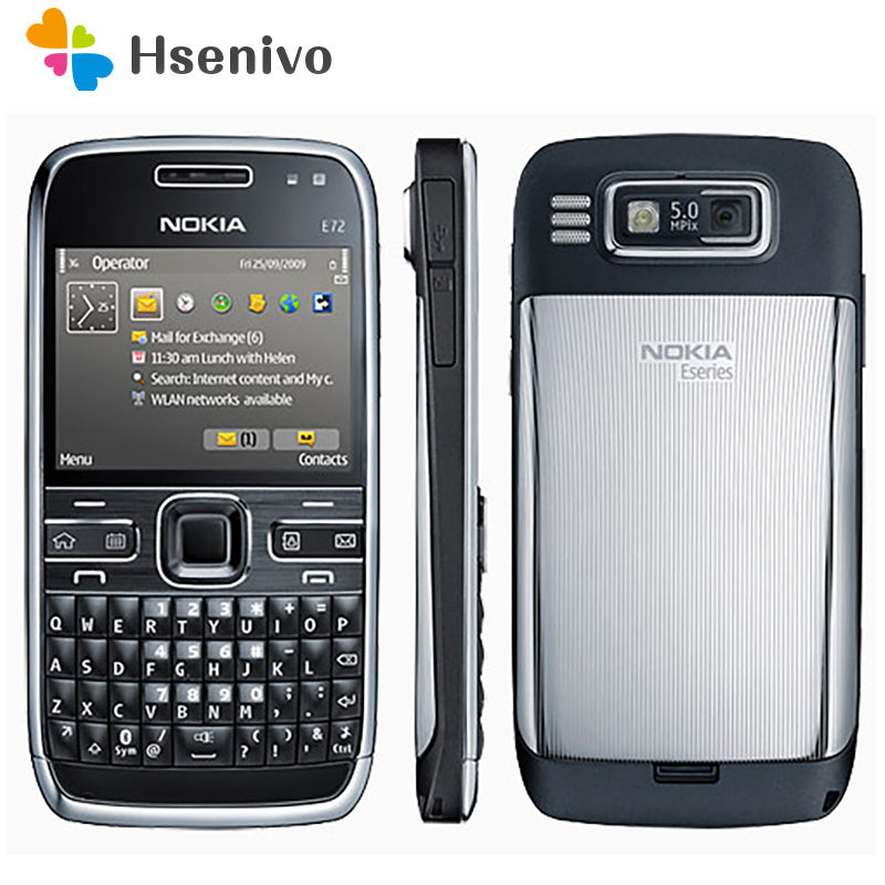 E72 100% Original Nokia E72 Mobile Phone 3G Wifi GPS 5MP Black Unlocked E Series Smartphone & One year warranty refurbished