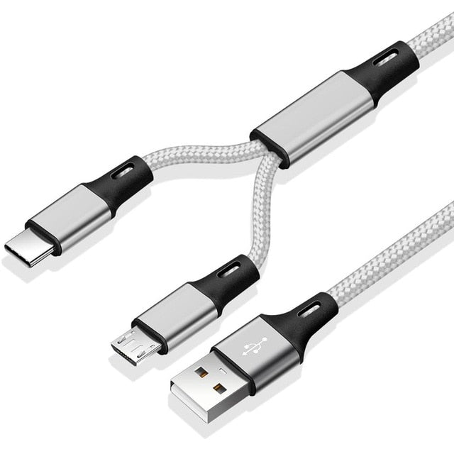 FONKEN 2 in 1 Micro USB Cable Type C Cables Fast Charge Charger Cable Tablet Phone Charge Cord 2in1 Nylon Braided Android Wires