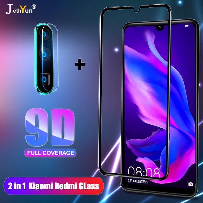 2 in 1 Full Cover 9D Tempered Glass For Xiaomi A3 Lite cc9 pro Redmi 7 8 7A 8A  Note 7 8 pro 8T Protective Screen Protector Film