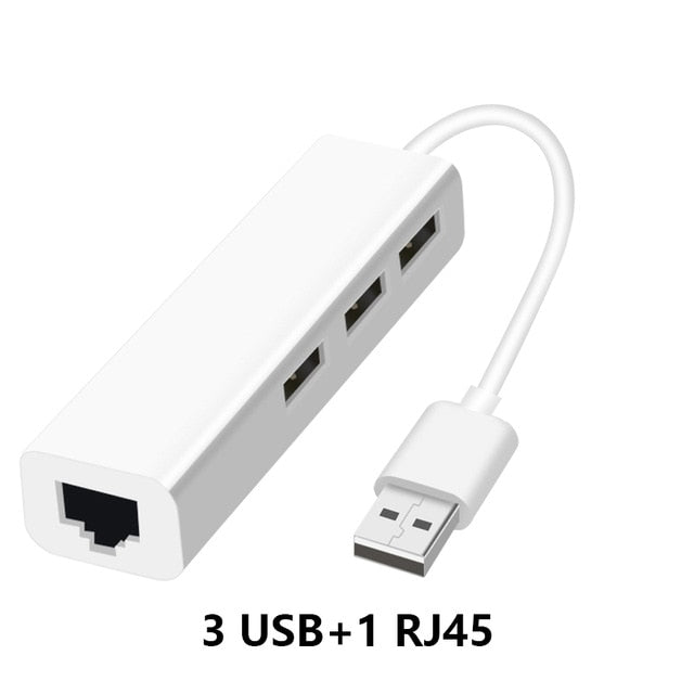 USB Ethernet with 3 Port USB HUB 2.0 RJ45 Lan Network Card USB to Ethernet Adapter for Mac iOS Android PC  RTL8152 USB 2.0 HUB