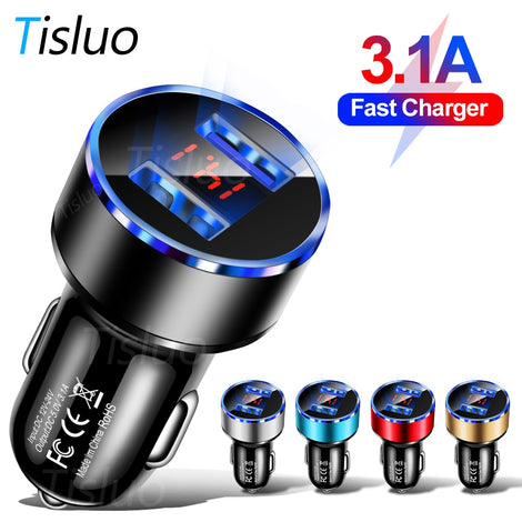 3.1A Dual USB Car Charger With LED Display Universal Mobile Phone Car-Charger for Xiaomi Samsung S8 iPhone 6s 7 8 Plus 11 Tablet