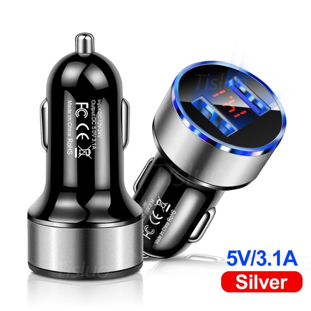 3.1A Dual USB Car Charger With LED Display Universal Mobile Phone Car-Charger for Xiaomi Samsung S8 iPhone 6s 7 8 Plus 11 Tablet