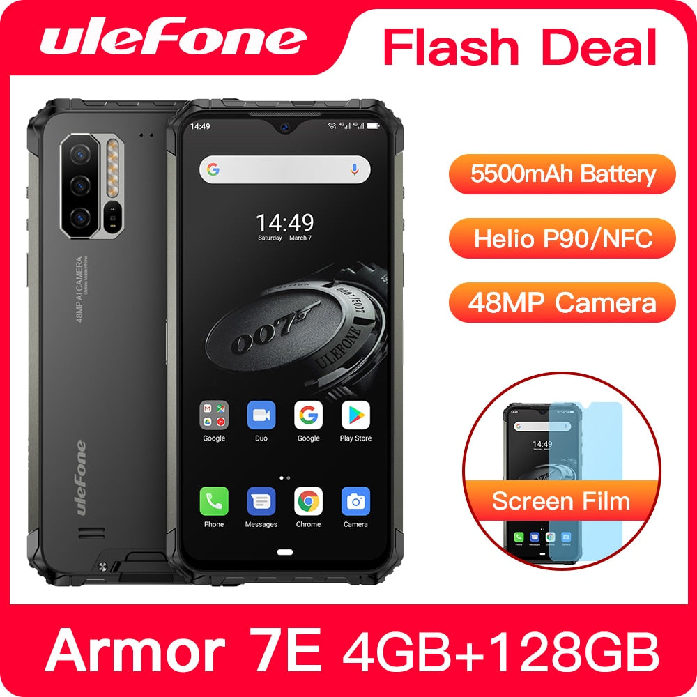 Ulefone Armor 7E Waterproof Rugged Smartphone Android 9.0 4GB+128GB NFC Helio P90 IP68 5G WIFI 5500mAh Cell Phone Mobile Phone