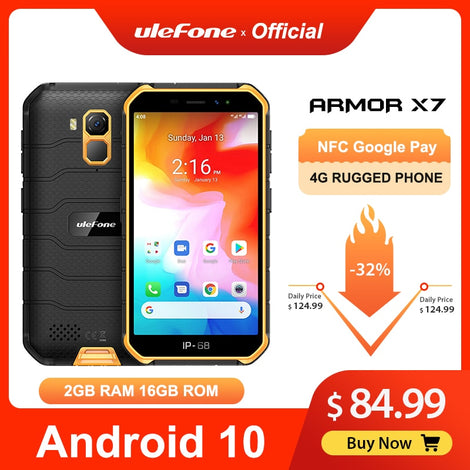 Ulefone Armor X7 5.0-inch Android10 Rugged Waterproof Smartphone Cell Phone 2GB 16GB  ip68 Quad-core  NFC 4G LTE Mobile Phone