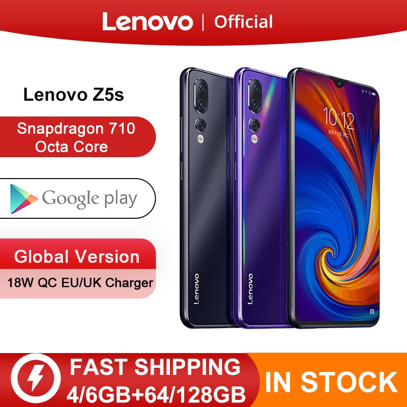 Global Version Lenovo Z5s Snapdragon 710 Octa Core 64GB 128GB SmartPhone Face ID 6.3 AI Triple Rear Camera  Android P Cellphone