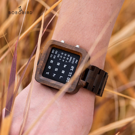 BOBO BIRD Digital Watch Men Luxury Brand Designe Night Vision Bamboo Watch Mini LED Watches Unique Time Display Gifts Dropship