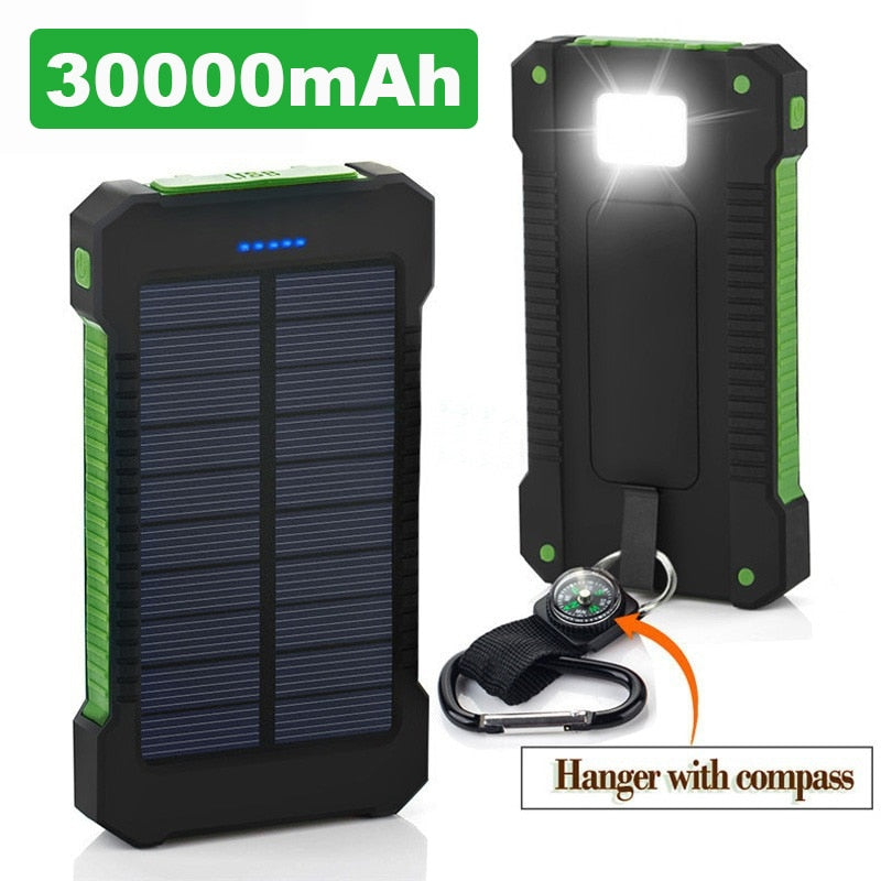 Hot Solar Power Bank Waterproof 30000mAh Solar Charger 2 USB Ports External Charger Powerbank for Xiaomi MI iPhone 8 Smartphone